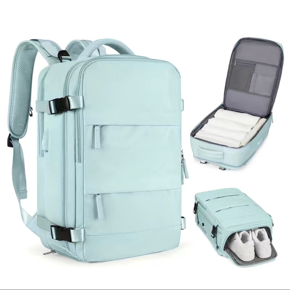 Like New Backpack Travel Personal Item Blue Water repellent waterproof pocket